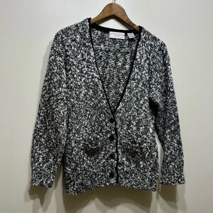 Woodwards Vintage Wool Knit Button Down Cardigan Sweater Top Black White